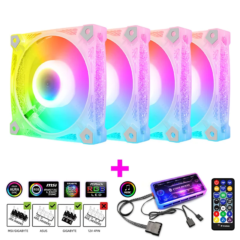 

RGB Fan for PC ,CM-D1 12cm Computer Case Fan ,cool and Efficient Heat Dissipation 5v ARGB SYNC Crystal Surface 6pin Controller