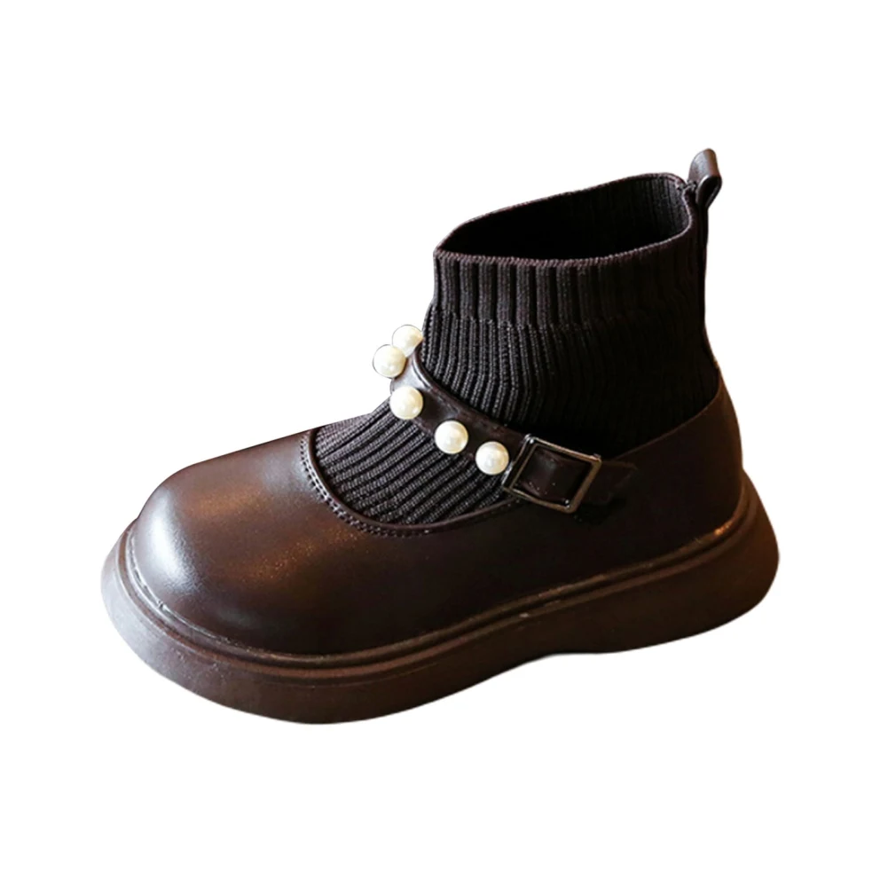 

Autumn Girls' Pearl Short Boots Small Leather Boots Fly Weaving Boots