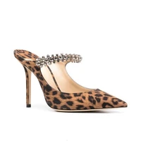 big sizecrystal women shoes sexy slim heels leopard pumps elegant pointed toe party zapatos mujer summer slip on mules footwears