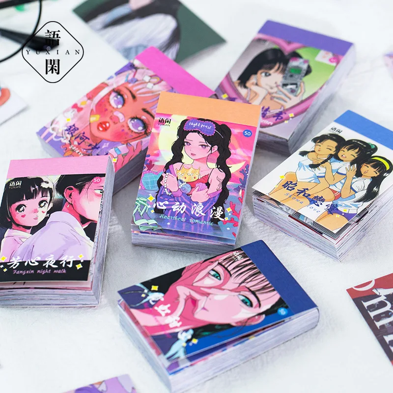 

50pcs Girls Aesthetic Stickers Book Kawaii Cute Scrapbooking Diary Hand Account Supplies Notebook Laptop Stationery Decals Kids