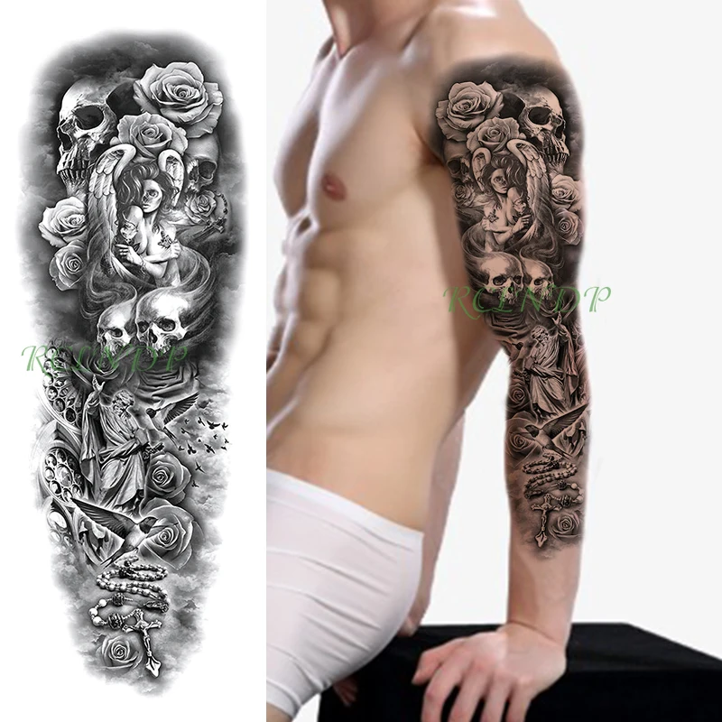 Водостойкая Временная тату-наклейка с крестиком и черепом для девочек