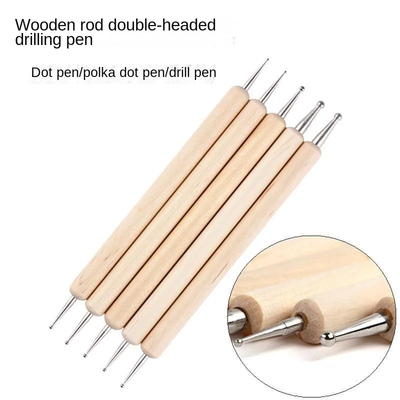 

5 шт./компл. деревянная точечная ручка для дизайна ногтей с двумя отделениями аксессуары для рисования и вытягивания дизайна кисти для дизай...