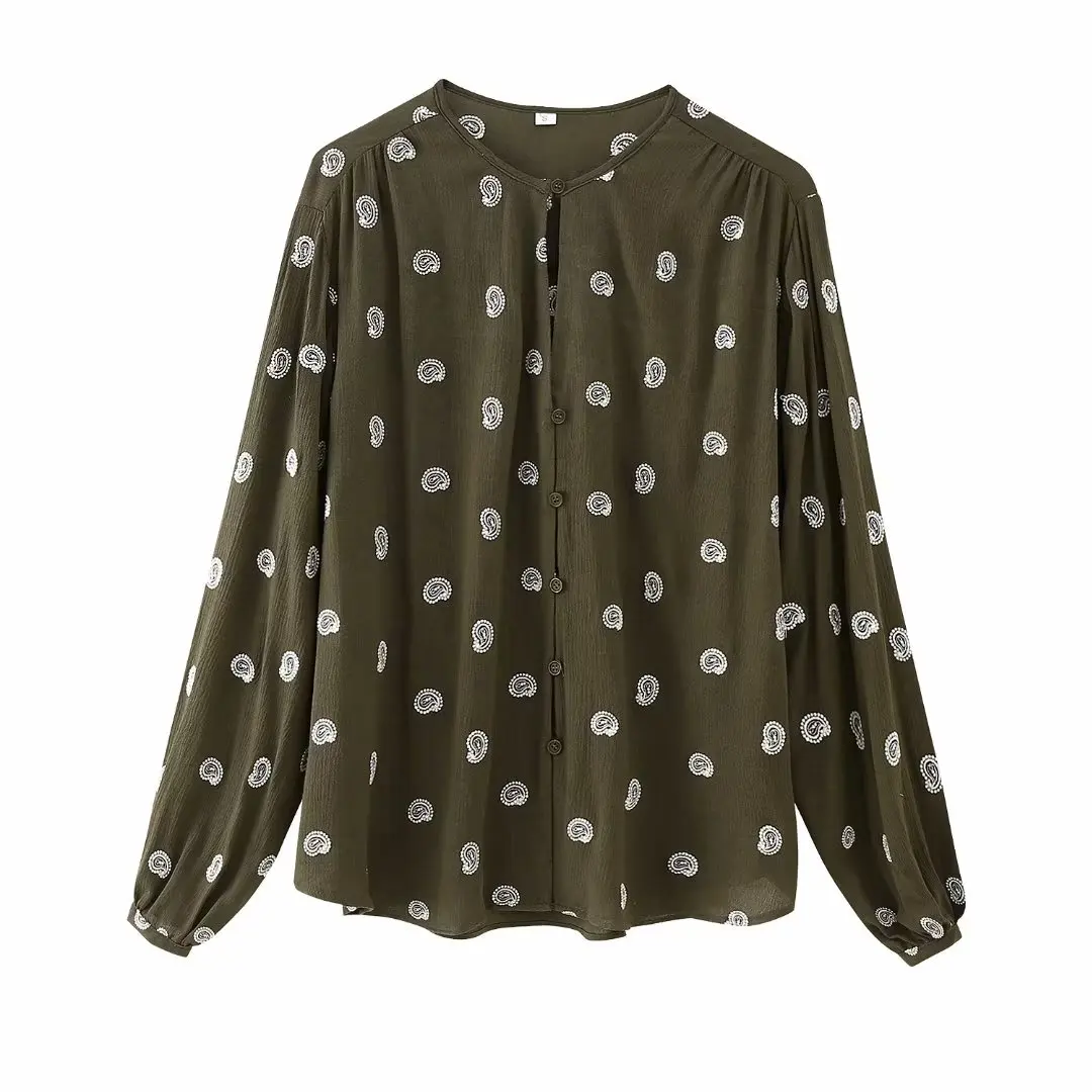 

Women 2023 New Fashion Resort style embroidery Blouses Vintage Long Sleeve Button-up Female Shirts Chic Tops