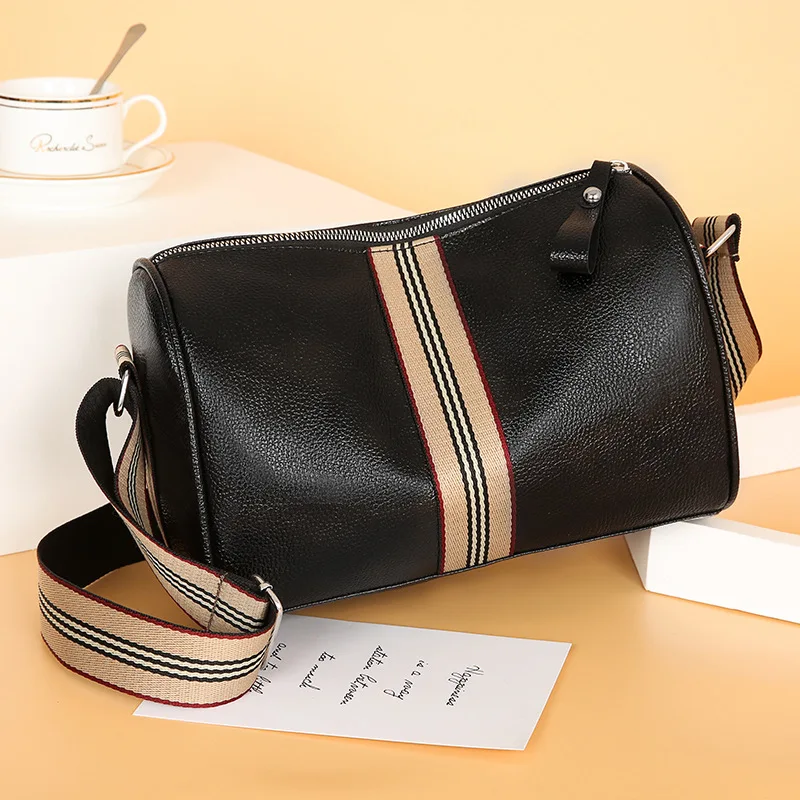 

Vintage PU Leather Boston Women Small Handbags and Purse Fashion Female Stripe Designer Crossbody Bag Casual Pillow Shoulder Bag
