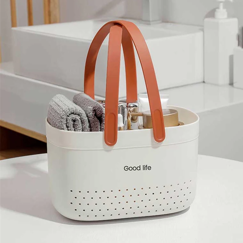 

Pantry Toiletries Drain Bathroom Boxes Organizer Dormitory Storage Plastic Stuff Toiletries Bath Box Portable Basket Handle Soap