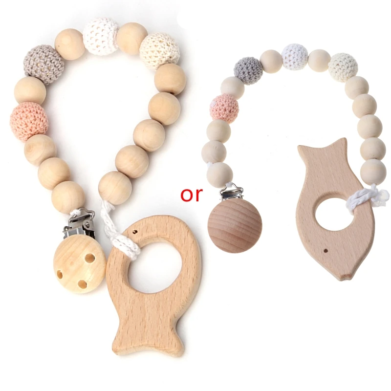 

Y1UB Baby Wood Pacifier Clip Pendant Nature Wooden Teething Chewable Infant Toy