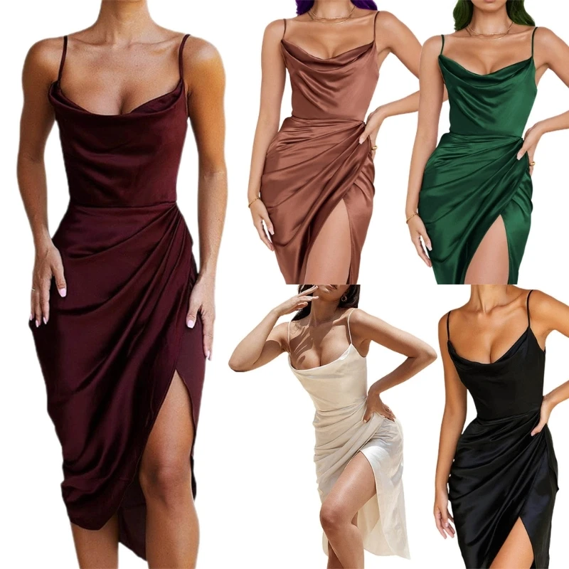 

Женское коктейльное платье на тонких бретельках без рукавов, элегантное платье без рукавов с разрезом