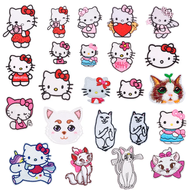 Мультяшная Милая вышитая ткань Hello Kitty наклейка нашивка сделай сам полосатая