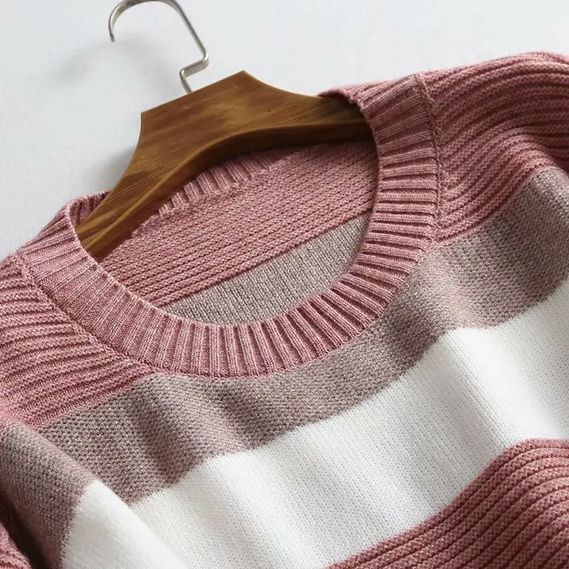 TMODA Za 2021 Winter Women Sweater Oversized Striped Top Casual Loose Knitted Pullover Female Korean Style Jumper Pull Femme | Женская
