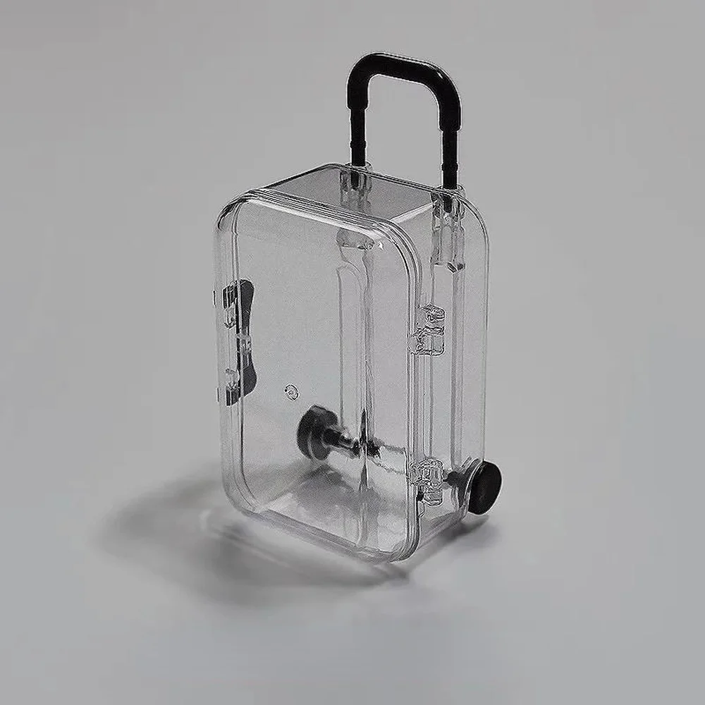 

Adorable Travel Jewelry Storage Box MINI Movable Transparent Suitcase Trolley Case Portable Cosmetic Storage Desktop Decoration