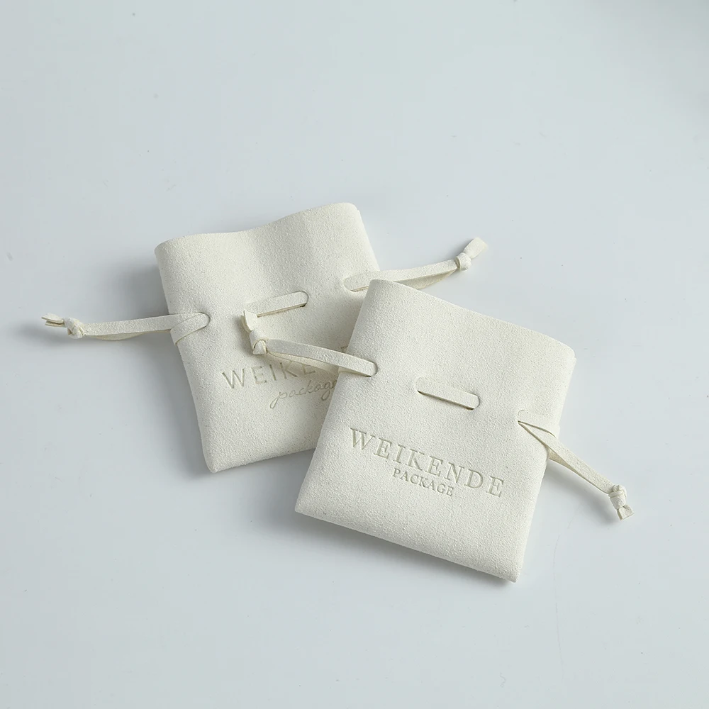 Personalized Logo Beige Microfiber Jewelry Organizer Bag Drawstring Necklace Earrings Rings Storage Pouch Chic Wedding Favor Bag