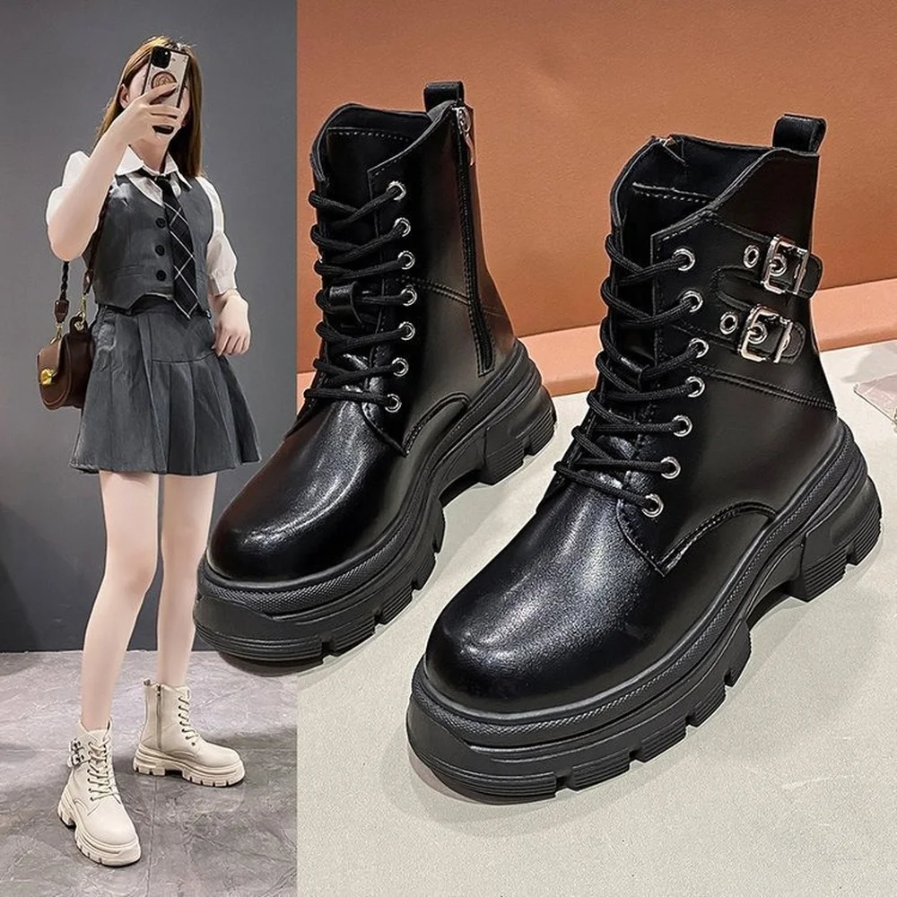 

Женские ботинки на толстой подошве, повседневные осенние однобортные ботинки в британском стиле, новинка 2022