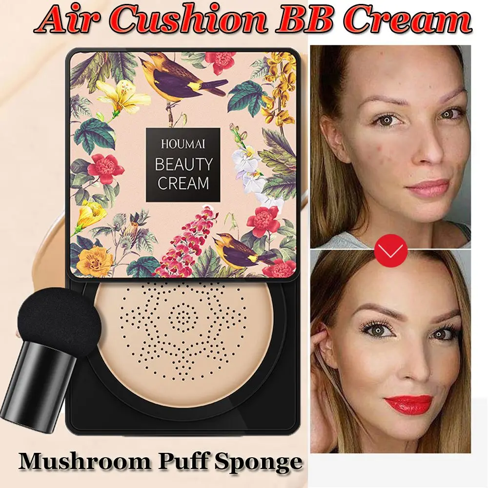 

Fashion Concealer Brightening Waterproof Air Cushion BB Cream With Mushroom Puff Sponge Face Makeup Foundation
