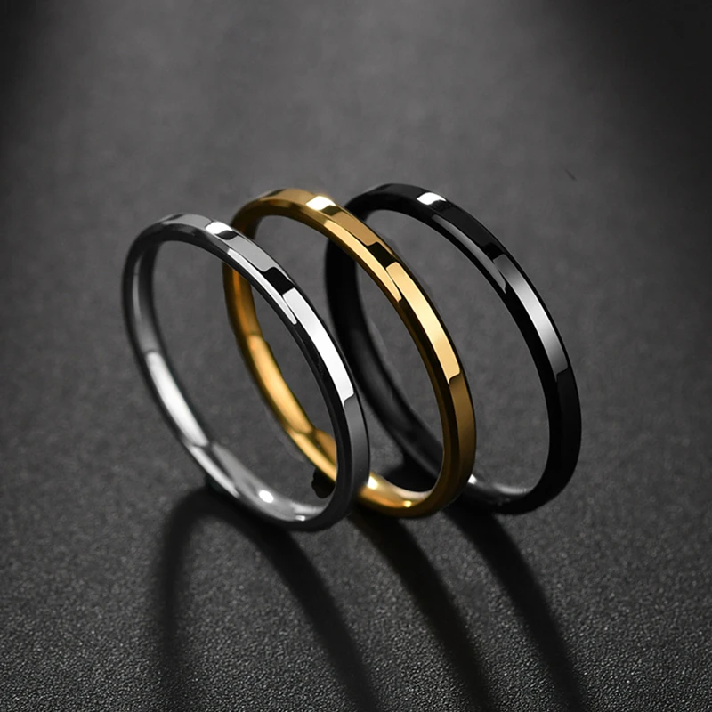 

Trendy 2MM Promotion Titanium Steel Smooth Couple Rings Rose Gold Color Thin Little Knuckle Midi Finger Ring Wedding Gift