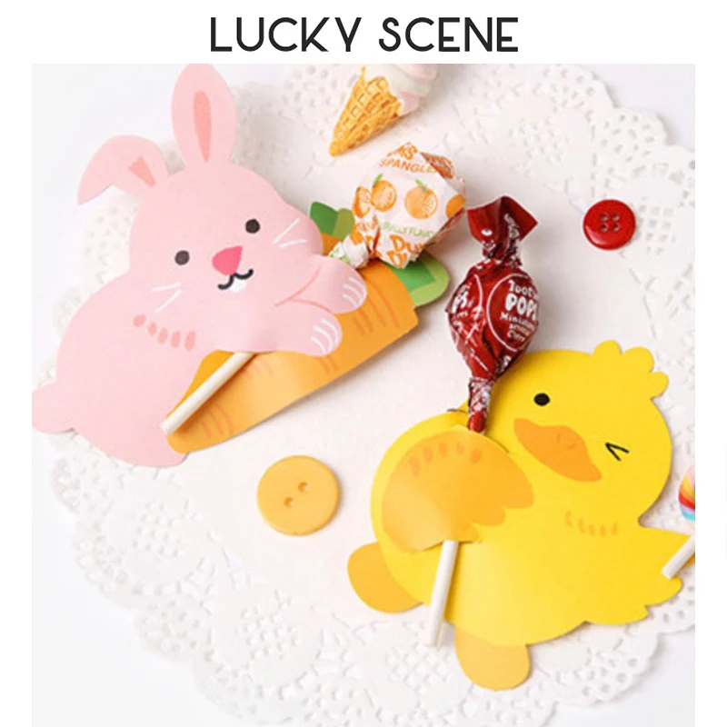 10Pcs Small animal lollipop decorative paper card children's Day brown bear rabbit DIY S01388 |