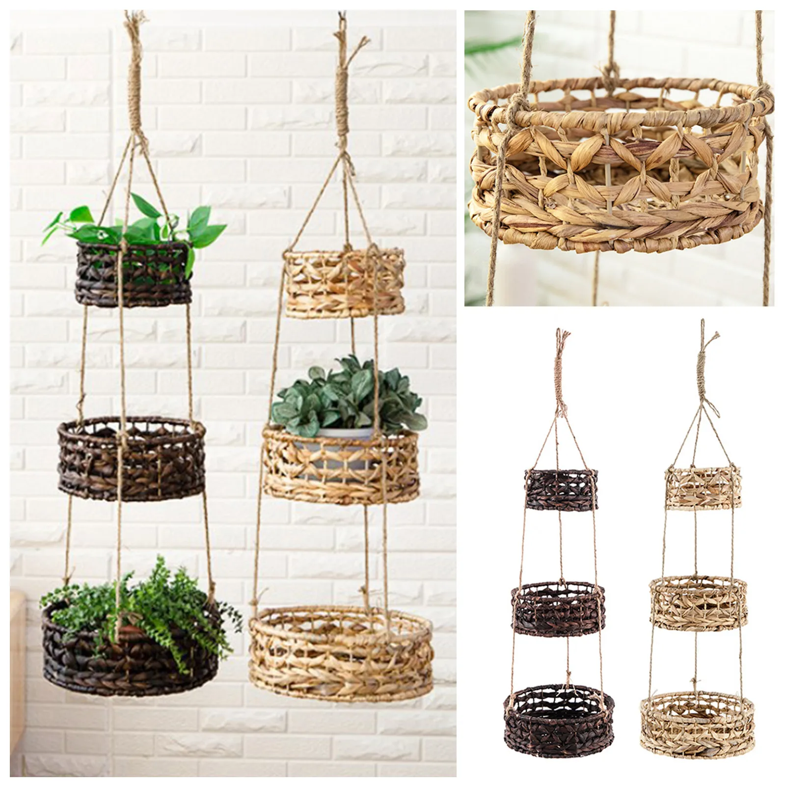 

Woven Wall Planter Basket 3 Tier Suspending Basket For Kitchen For Indoor Outdoor Modern Boho Plant Organizer For Home Decor