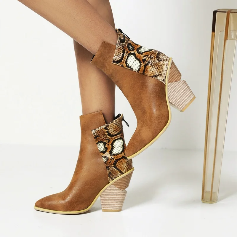 

Western Cowboy Boots Women PU Leather Wedges High Heels slip on Cowgirl Booties Ankle botas Women's Shoes Yellow Blue mujer