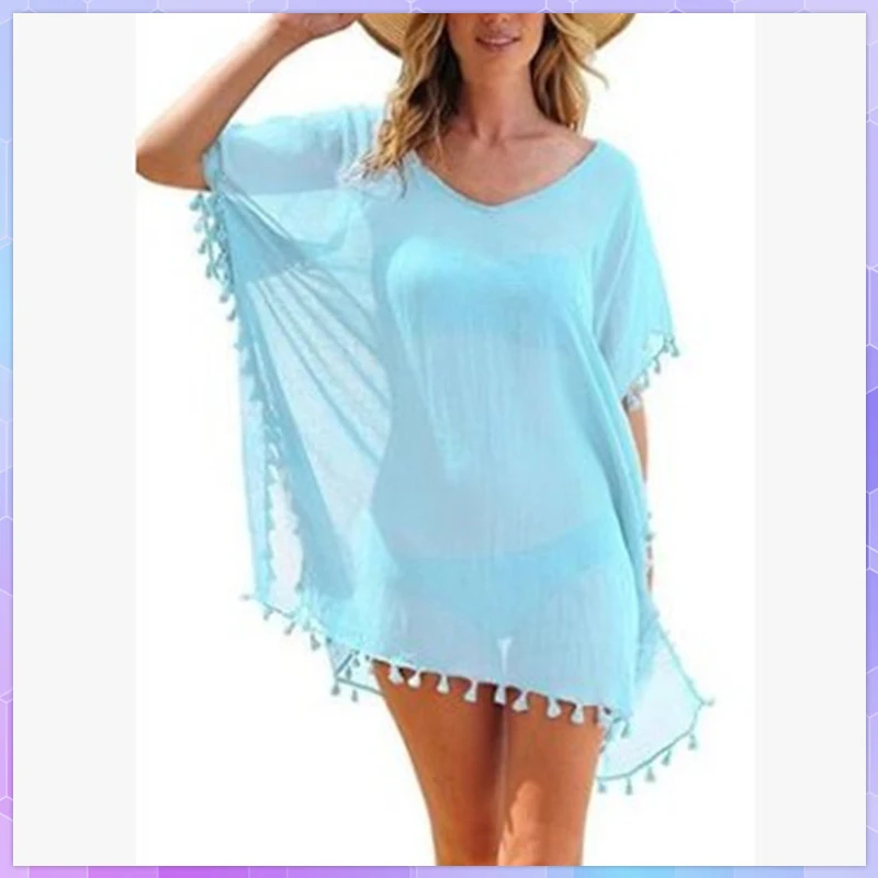 

Шифоновая пляжная одежда с кисточками, женский купальник, накидка, купальник, купальные костюмы, летнее пляжное мини-платье, свободное одно...