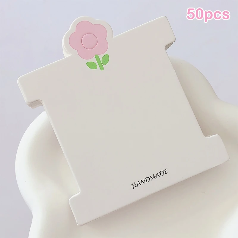 50Pcs Pink Flower Display Cards For Hair Cord Hairpin Handmade DIY Jewelry Cardboard Package Hair Clips White Craft Hang Tag Car
