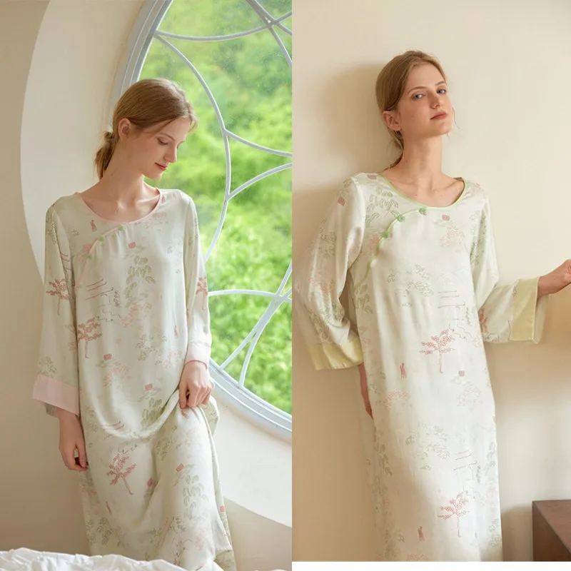 2024 летние атласные ночные рубашки в китайском стиле элегантная женская ночная