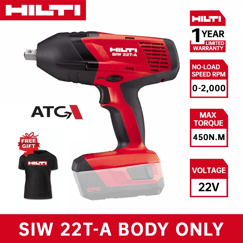 

HILTI SIW 22T-A 1/2" Cordless Impact Wrench Tool Only 450 N.m High Torque Rechargeable Socket Wrench Professional Power Tool