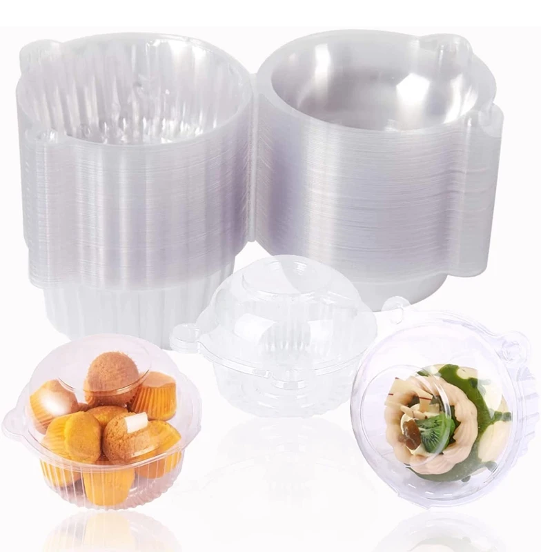 

100Pcs Clear Cupcake Boxes Individual Plastic Cupcake Boxes Dome Single Cupcake Holder Hinged Food Container With Lids