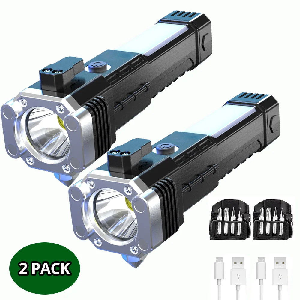 2 Packs High Power LED Flashlight safety Hammer and Strong M