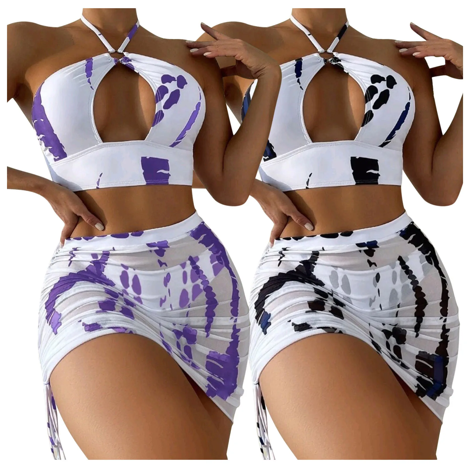 

Leopard Print Swimsuits for Women Womens 3 Pieces Print Crisscross Halter Bikini Set With Beach Womens Swimsuit Size 18