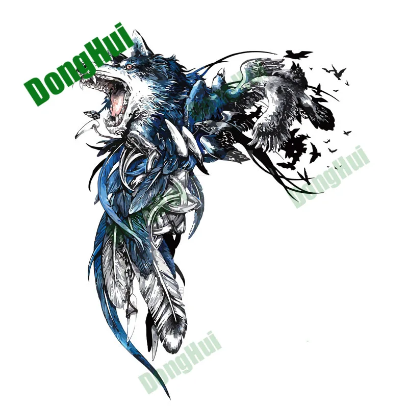 

Blue wolf and feather styling decal motorcycle trunk helmet surfboard luggage camper sticker scratch waterproof