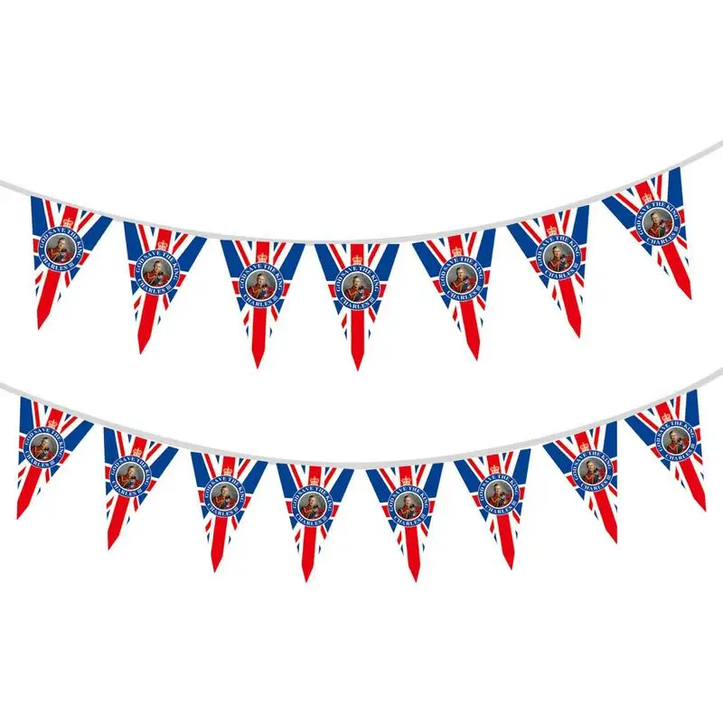 

Charles III Coronation String Flag 15Pcs Triangle King Coronation England Flag 4.5M British Coronation String Flag Our New King