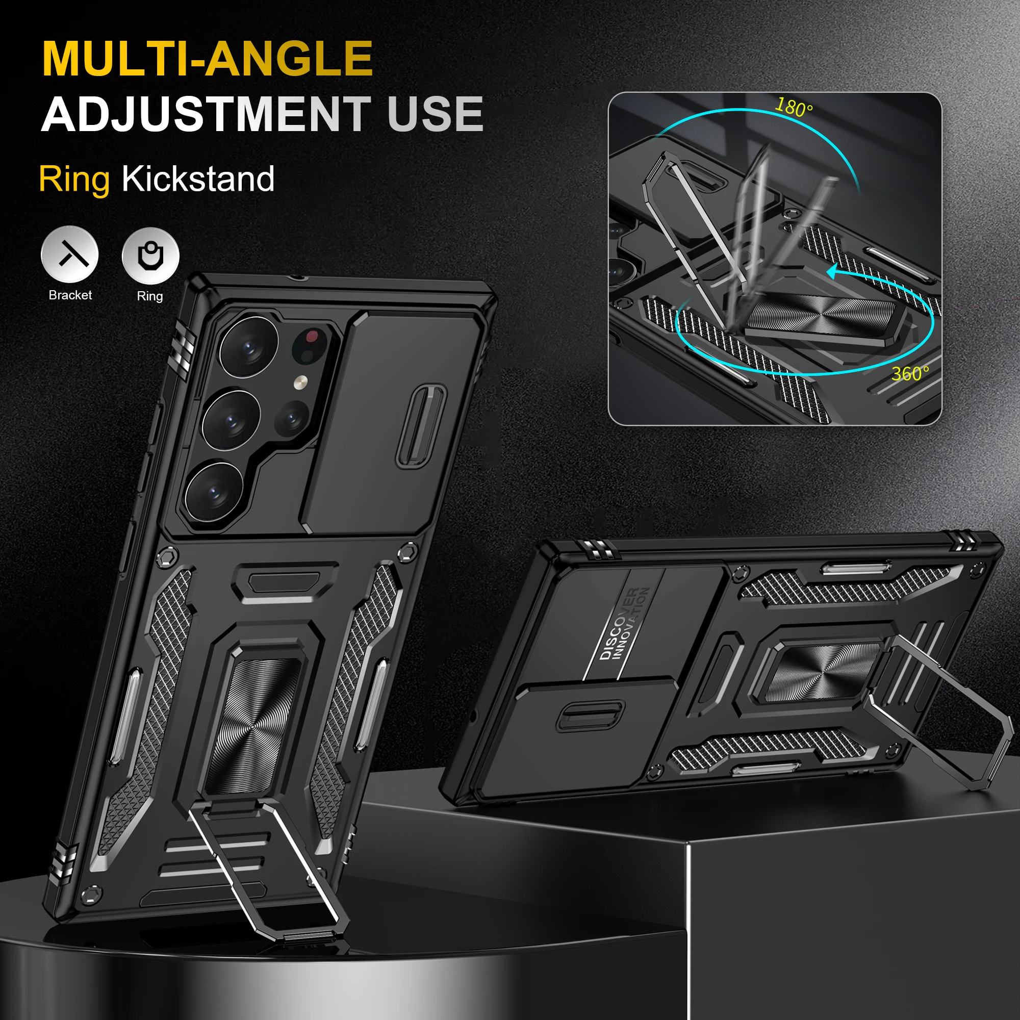 

Colorful Armor Rotating Metal Ring Kickstand For Samsung Galaxy S24 S22 Ultra Plus S23 FE Case Shockproof Protective Hard Cover