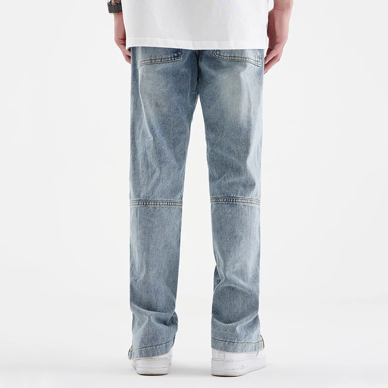 Men's Jeans Legs Arc Zipper Jeans Loose Design Sense Zipper Straight Pants Hip-hop Wide-leg Pants Ins Hot Sale Streetwear Men