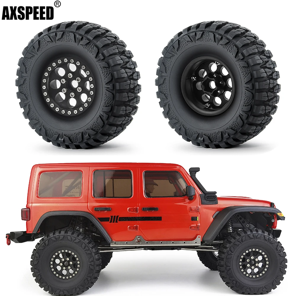 

AXSPEED 4pcs Metal 1.9" Beadlock Wheel Rims Rubber Tires Set for 1/10 Axial SCX10 90027 90046 TRX4 D90 D110 CC01 RC Crawler Car