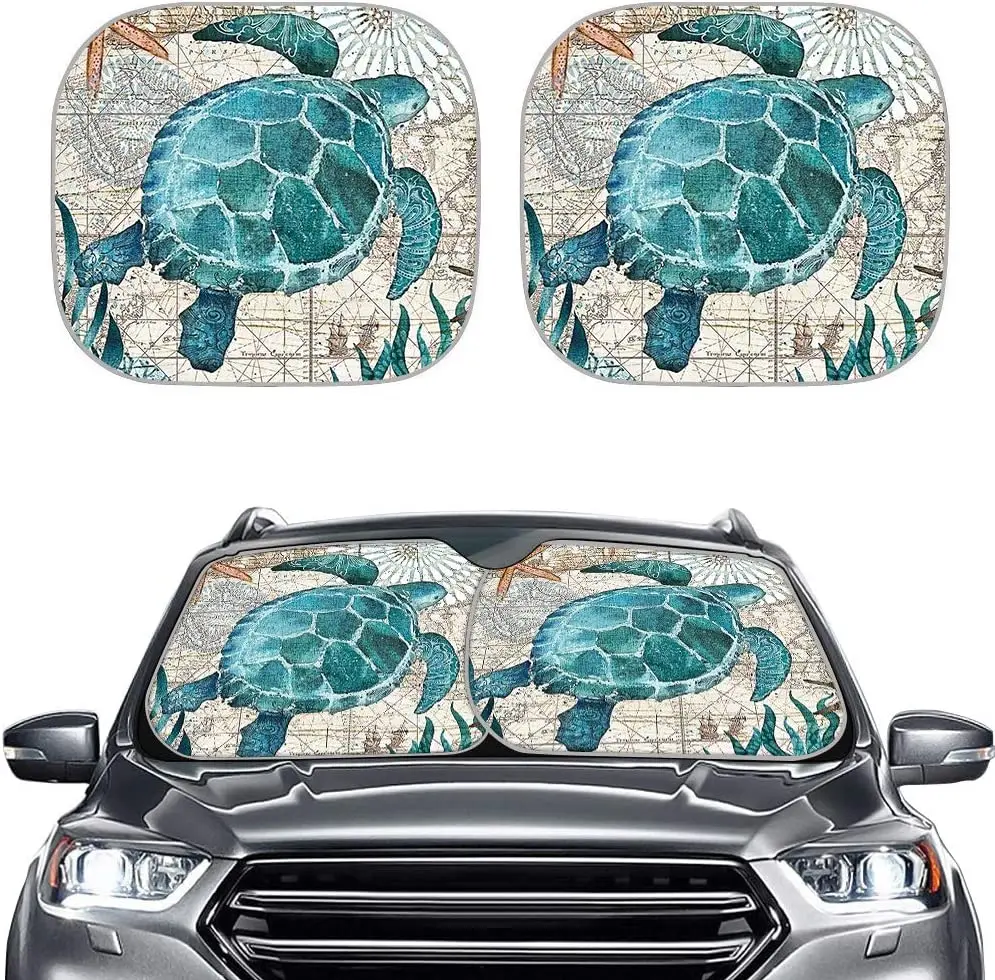 HUGS IDEA Car Sun Shade Windshield Sunshade Mandala Sea Turtle Universal Fit 2 Piece Blocks Sun Glare, UV and Heat Protectors Ke HUGS IDEA Car Sun Shade Windshield Sunshade Mandala Sea Turtle Universal Fit 2 Piece Blocks Sun Glare, UV and Heat Protectors Ke