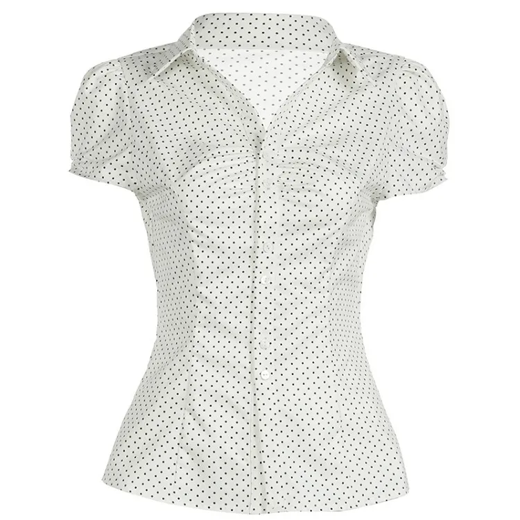 Рубашка женская с воротником-стойкой однобортная приталенная Блузка оборками и