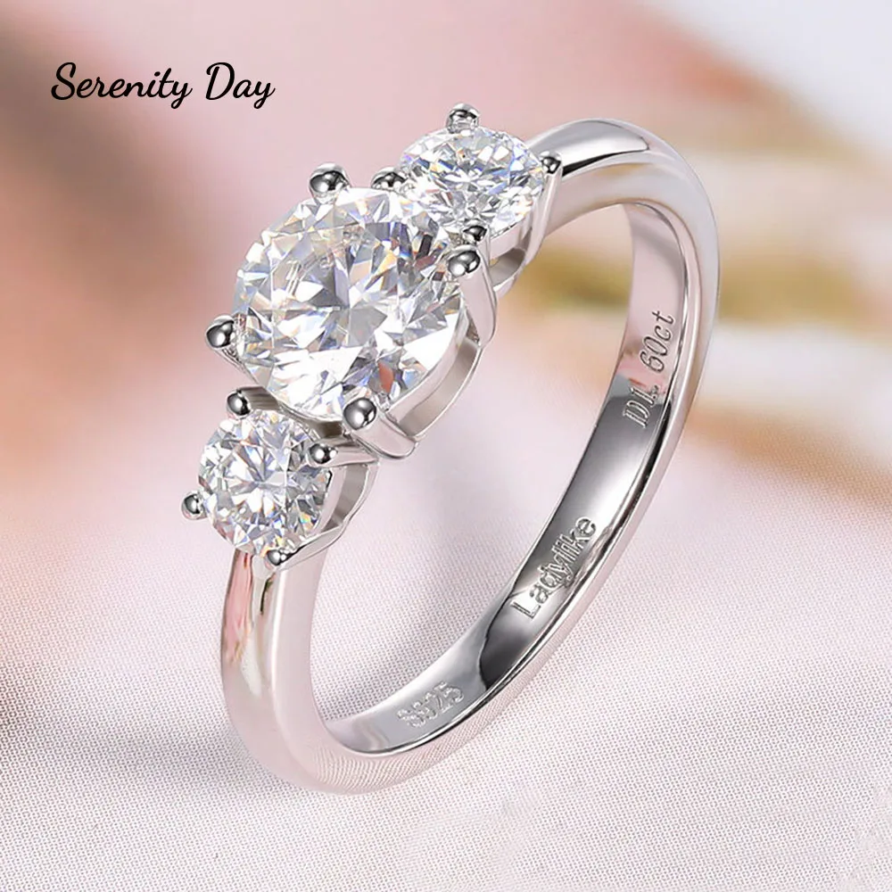 

Serenity Day Real 1Carat D Color Moissanite Lab Diamond 100% 925 Sterling Silver Ring For Wedding Birthday Anniversary Jewelry