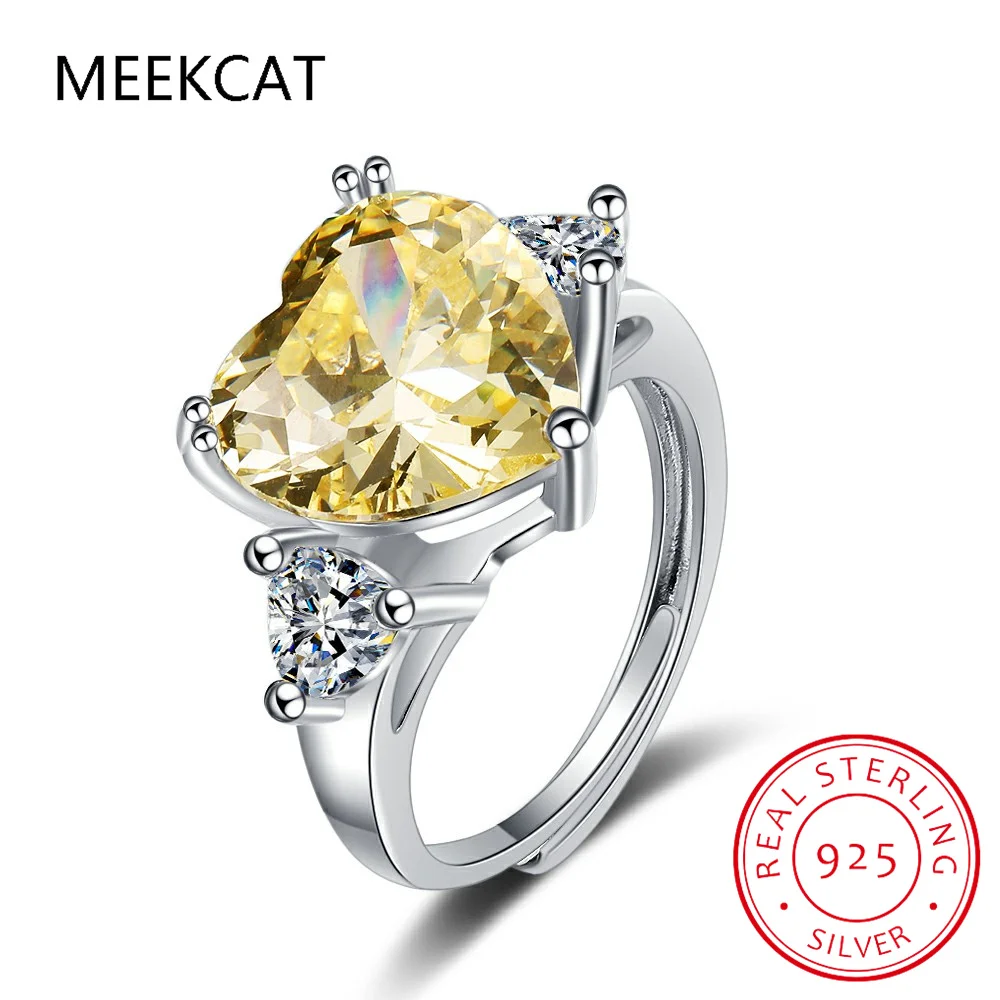 

100% 925 Sterling Silver Created Moissanite Heart High Carbon Citrine Diamond Ring For Women Sparkling Wedding Fine Jewelry Gift