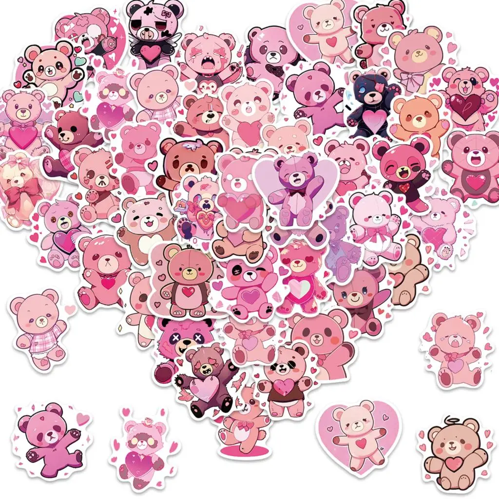 

10/50pcs Stickers Pink Teddy Bear Cute Funny Cartoon Graffiti Skateboard Waterproof Luggage Sport DIY Laptop Car Stickers Decals