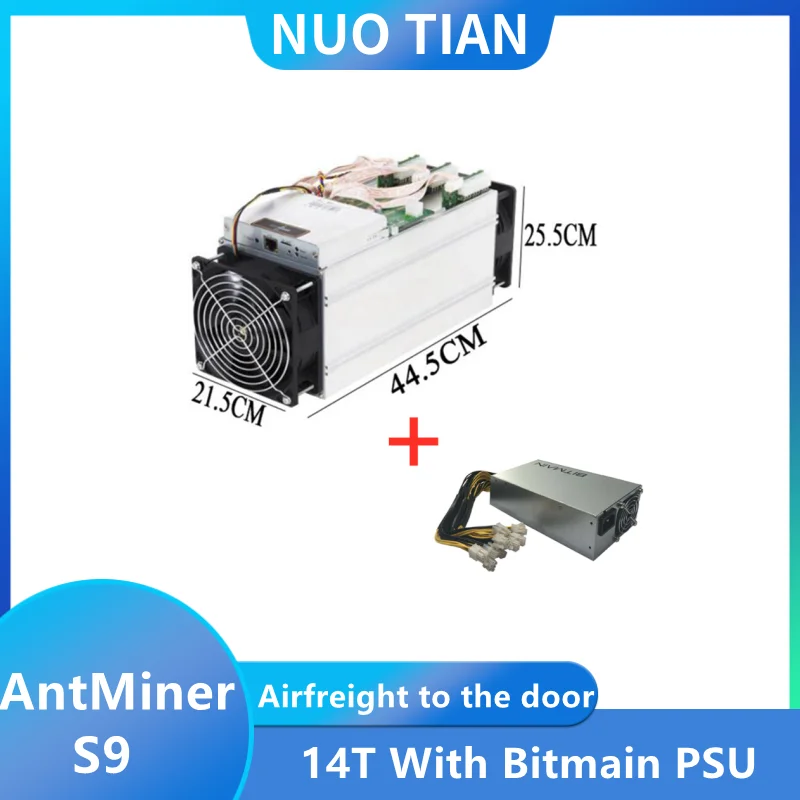 

80% new AntMiner S9 14T 14000Gh/s 14th/s with Bitmain PSU S9 Bitcoin Miner 16nm 1372W BM1387 Miner delivery within 48 hours