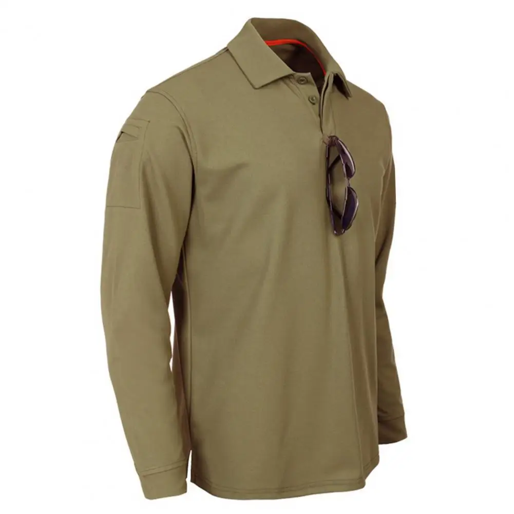 Stylish Training T-shirt Turndown Collar Temperament Pocket Tee Shirt Workout Shirt Spring Autumn Men Tee Top Male Clothing