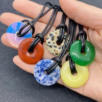 2pcs natural stone agate crystal fashion mens and womens round ring safety buckle pendant 25mm charm jewelry necklace gift