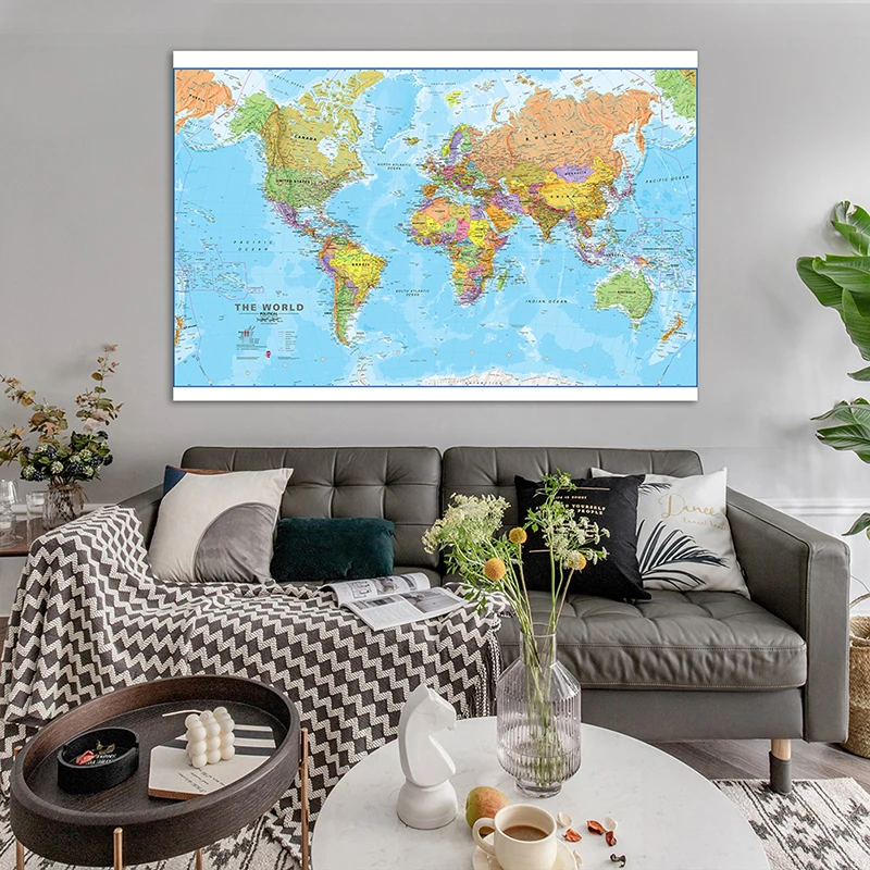 

130*90cm The World Political Map Non-woven Canvas Painting Wall Art Poster Living Room Home Decor Education School Supplies