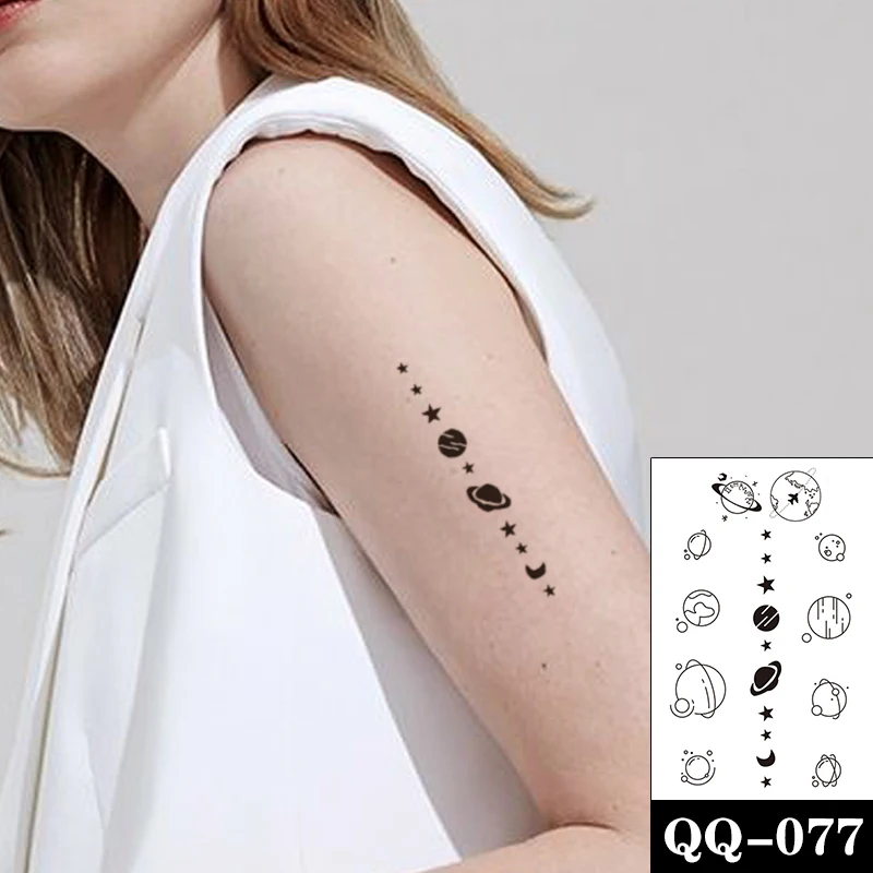 

Star Universe Temporary Tattoo Sticker Watercolor Feathers Flowers Lines Fake Tattoos Waterproof Tatoos Arm Small Size Women Men