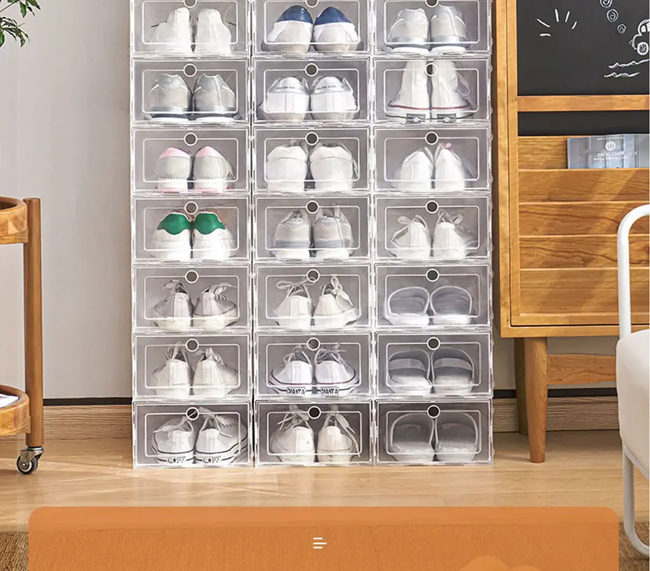 

6pcs/Set Fold Plastic Shoes Case Thickened Transparent Drawer Case Plastic Shoe Boxes Stackable Box Shoe Organizer Shoebox