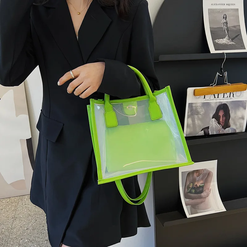 

Transparent Large Bag 2023 New Fashion Versatile INS Jelly Bag One Shoulder Women's Bag Large Capacity Handheld Tote Bag