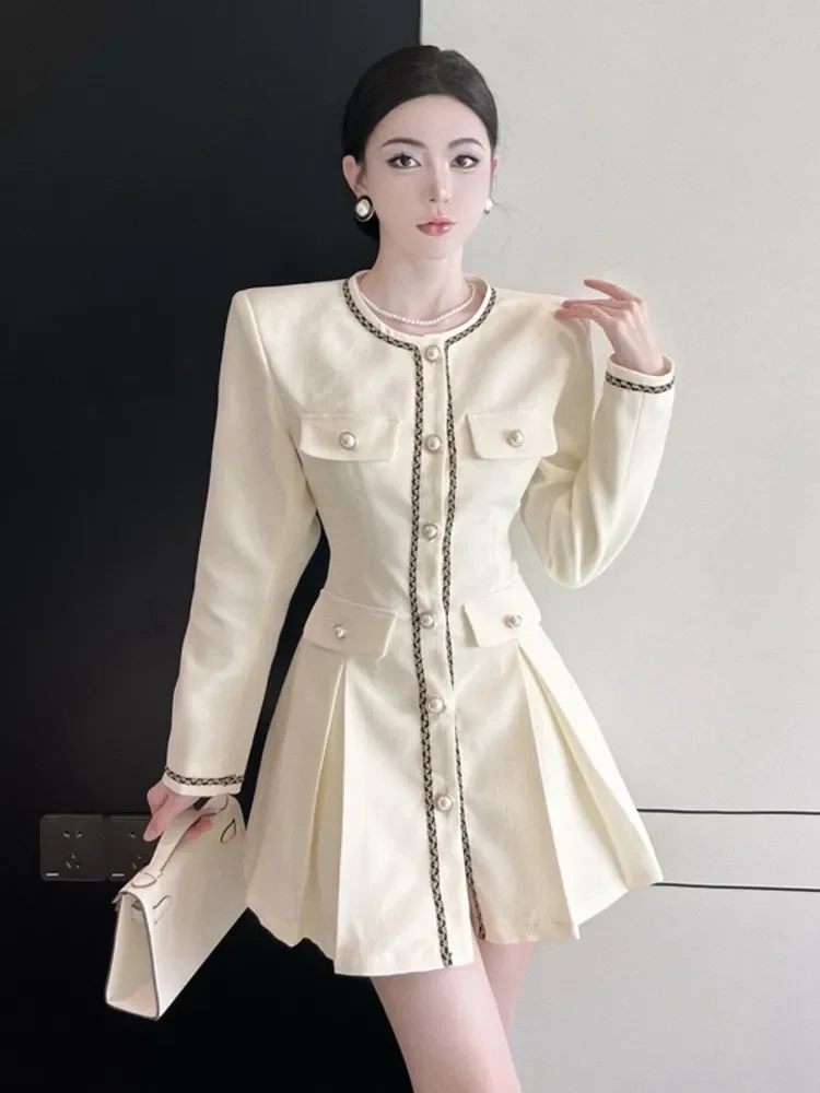 

High Quality Small Fragrance Suit Dresses For Women 2022 New Fall Winter Korean Fashion OL Slim Waist Mini Dress Robes Vestidos