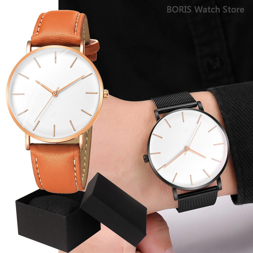 

Men's Watch 2022 Luxury Fashion Simple Wristwatch Leather Gold Dial Casual Male Brecalet Quartz Clock Vip Link For Dropshipping