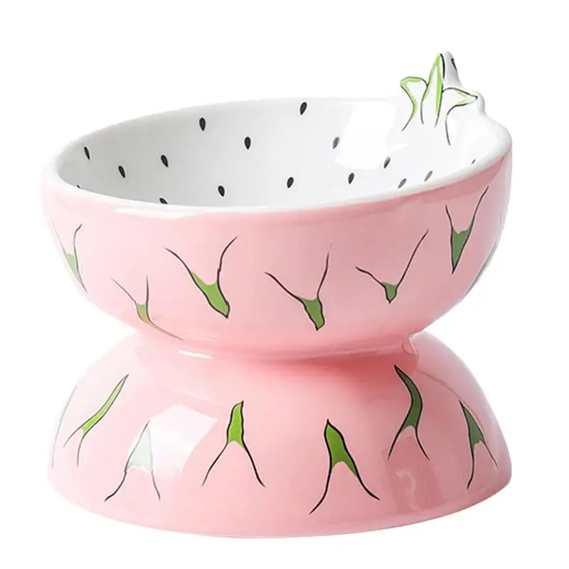 

Tilted Elevated Cat Bowl Ceramic Elevated Cat Food Bowl Pet Fruit Design Slanted Cat Dish Ergonomic Backflow Prevention Bowl