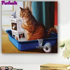 Полноразмернаякруглая алмазная живопись кот на унитазе 5D сделай сам, алмазная вышивка, мозаика, картина для украшения, милый питомец TT6554