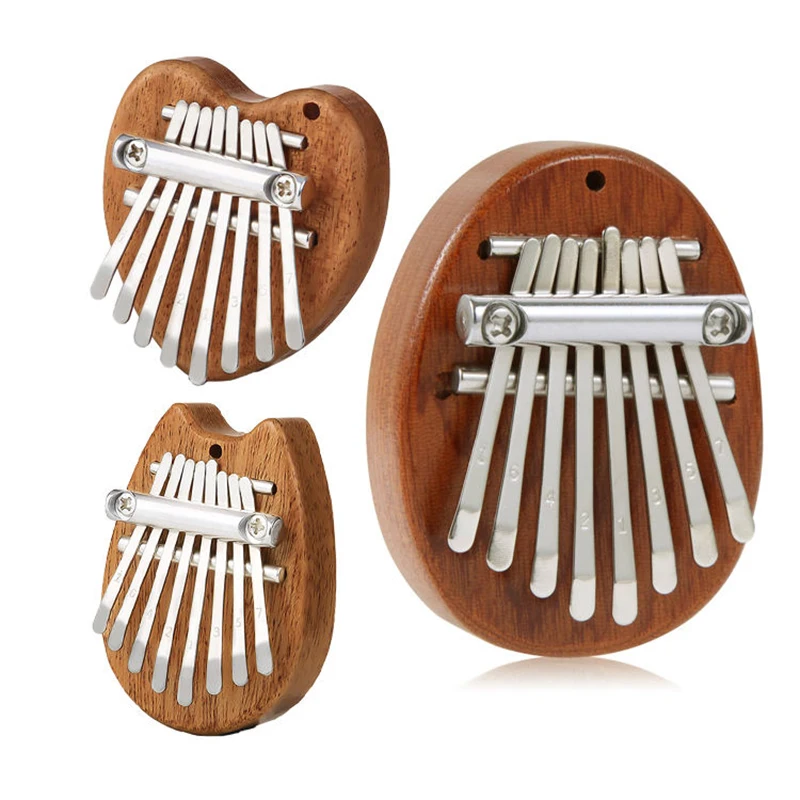 

8 Key Mini Kalimba Thumb Piano Portable Wooden Small Wearable Musical Instrument Pendant Mbira Gift Finger Piano for Adult Kids